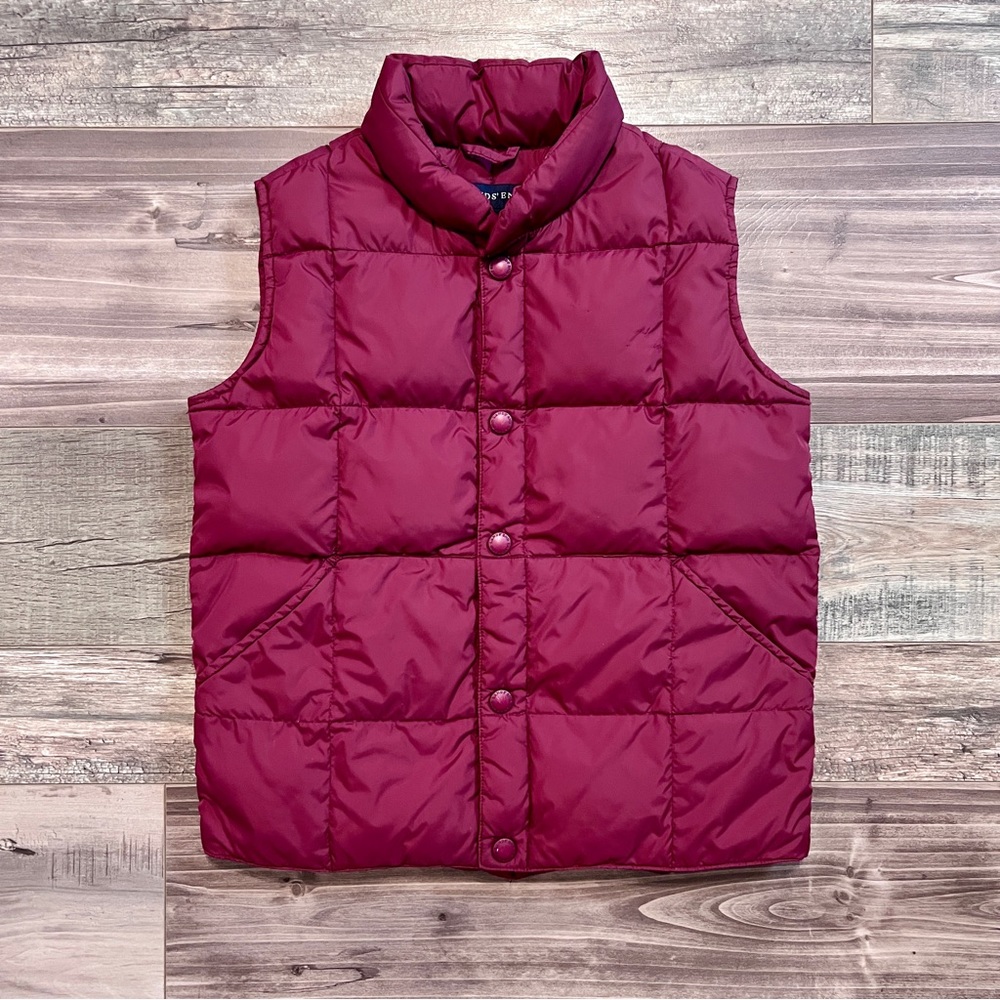 Lands End Kids Goose Down Puffer Vest Size Medium 5-6 Burgundy Snap Buttons